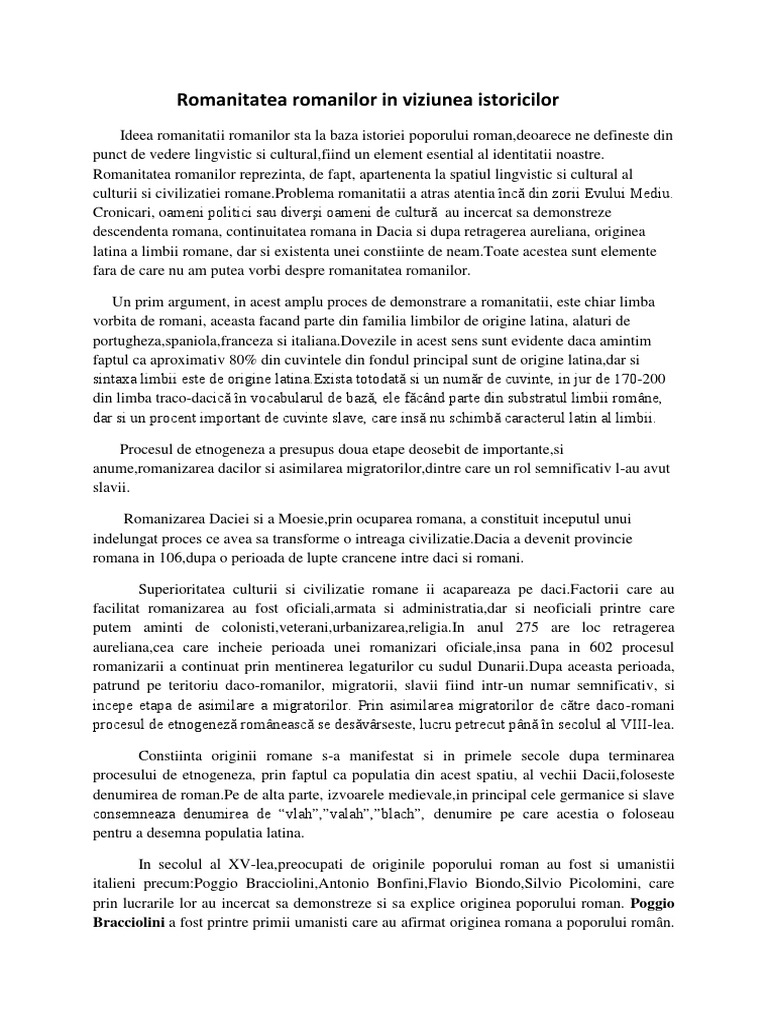 Sinteza Romanitatea Romanilor In Viziunea Istoricilor