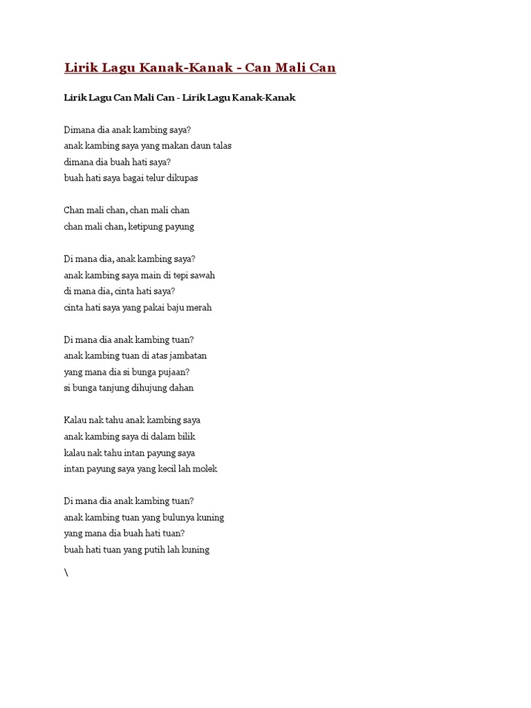 Lirik Lagu Kanak Pdf