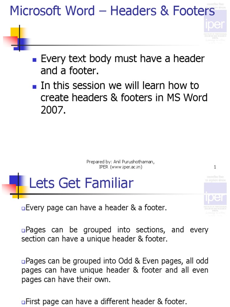 Creating Headers and Footers in Word | PDF | Microsoft Word | Text