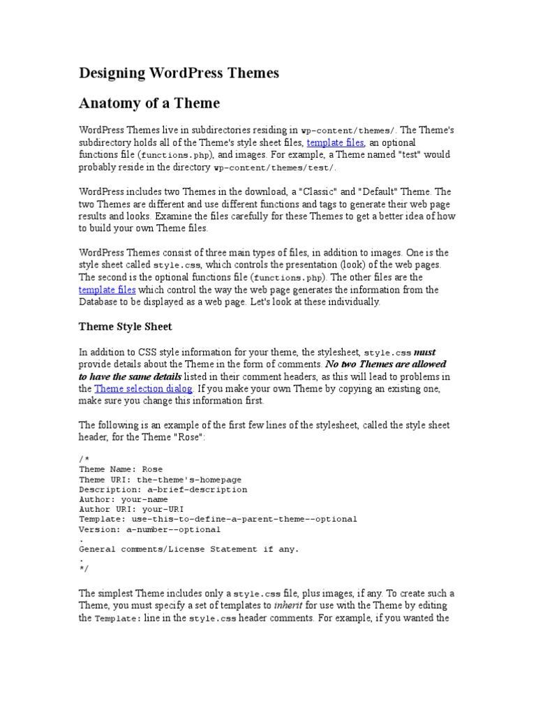 Anatomy of a WordPress Theme | PDF | Word Press | Web Page