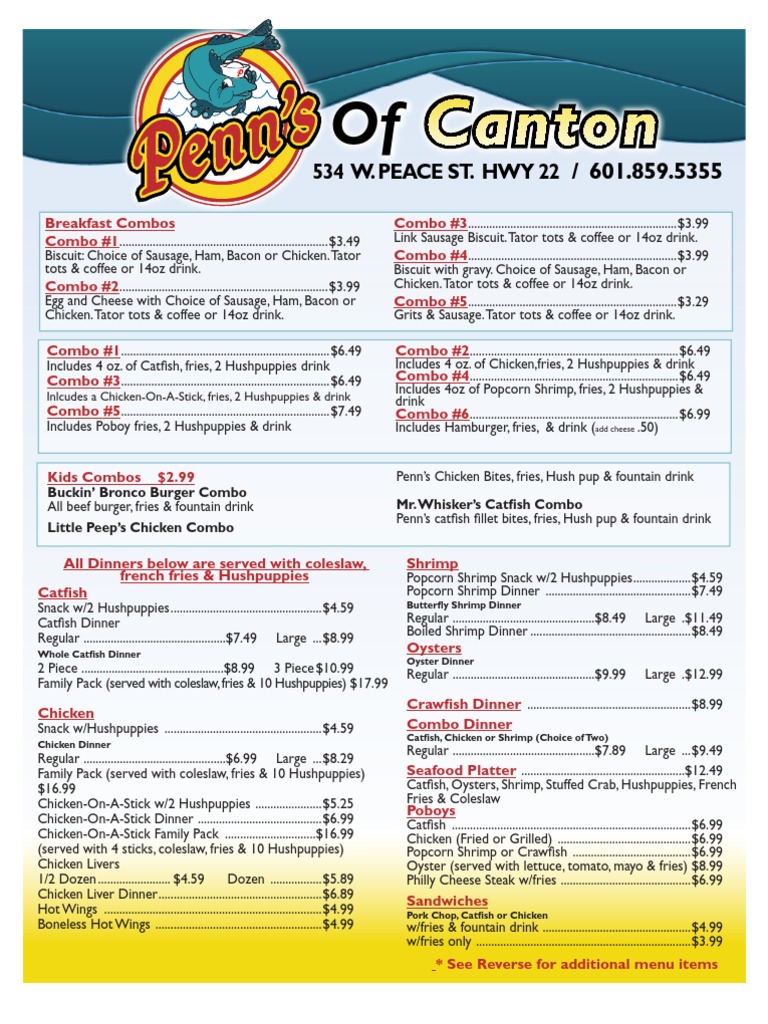 Penns Restaurant Canton22 Menu PDF Salad Hamburgers