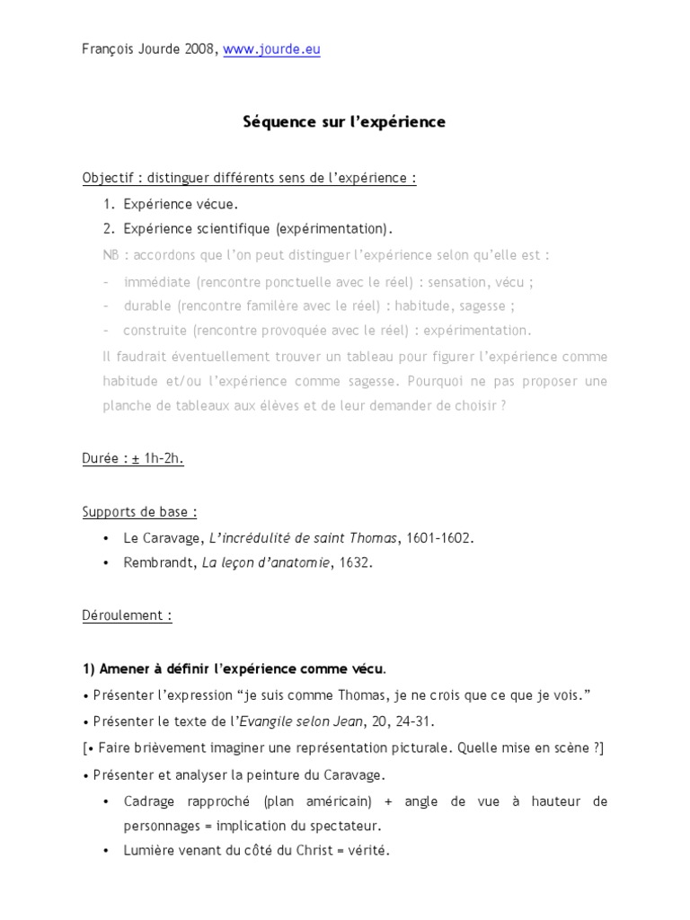 Distinguer l'expérience : vécu et science | PDF | Philosophie