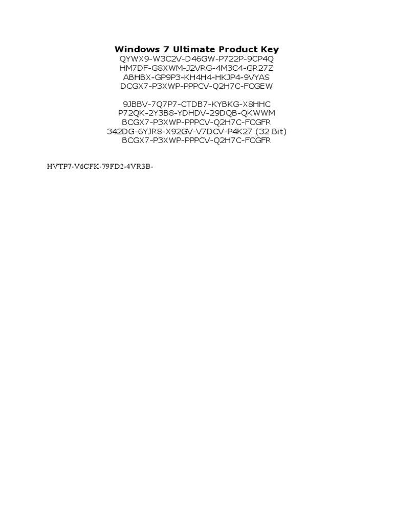 Windows 7 Ultimate Product Key PDF