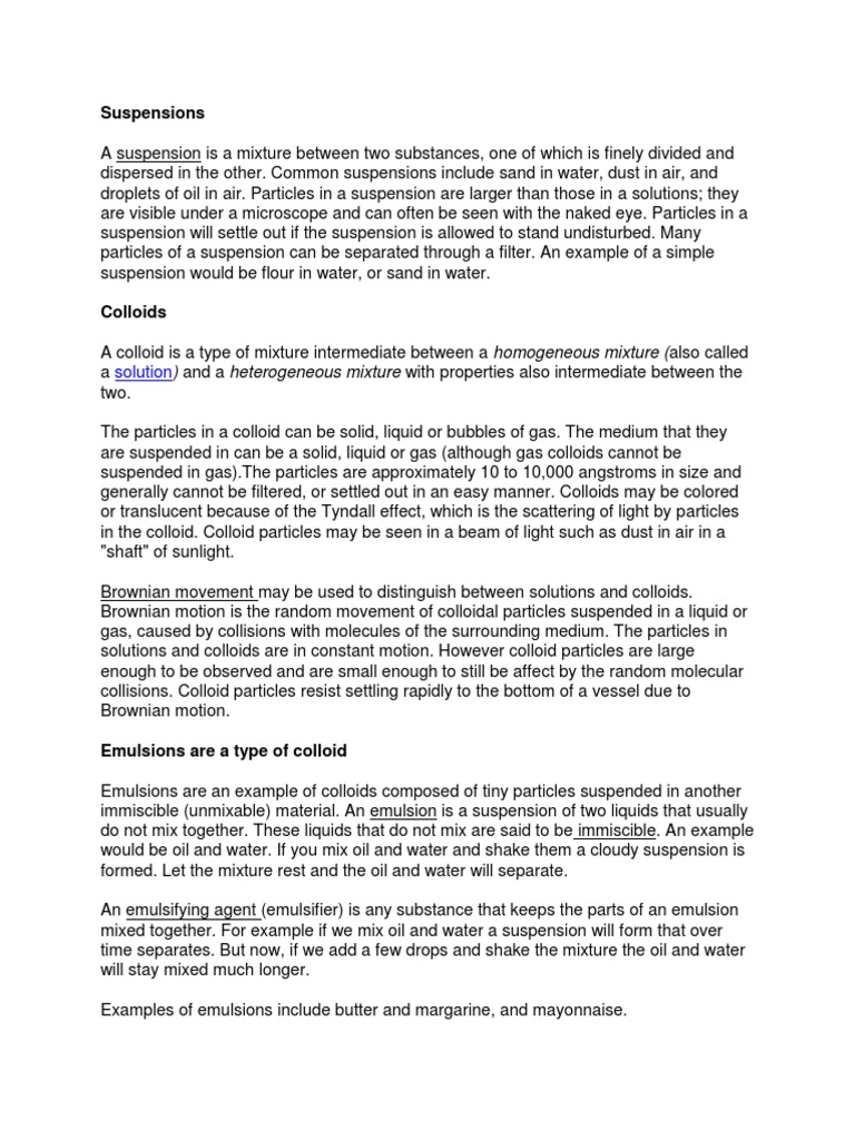 Emulsion and Colloids PDF Colloid Suspension (Chemistry)