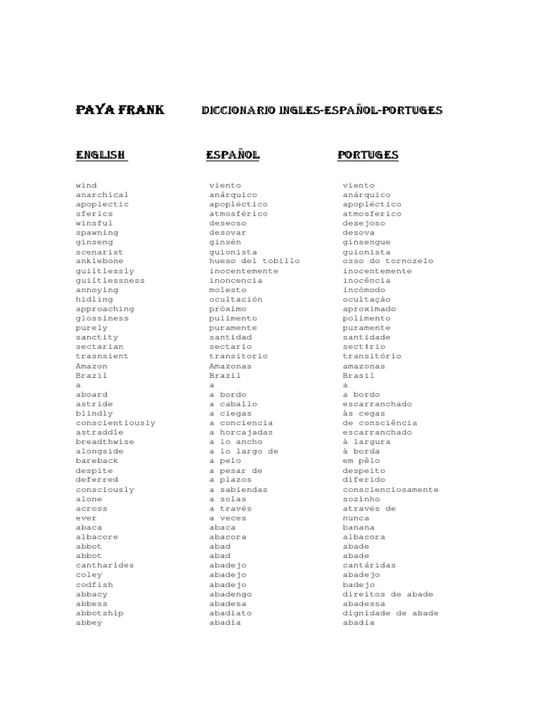 Diccionario Ingles Espanol Portugues PDF Naturaleza