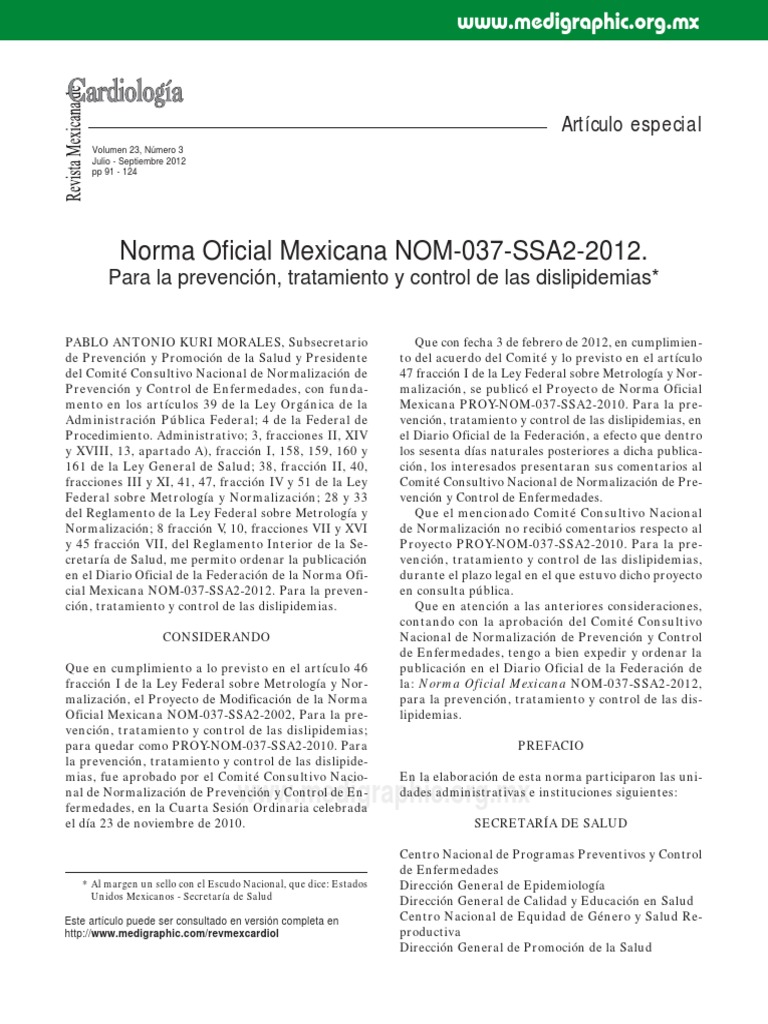 NOM 037 Dislipidemias | PDF | Obesidad | Diabetes mellitus