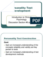 Personality Test Development: Introduction To Clinical Psychology Discussion Section #8 and #9