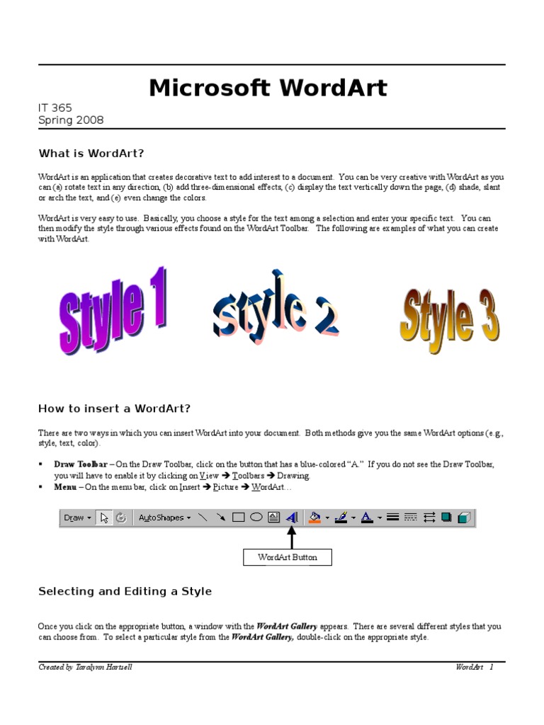 Microsoft Wordart: It 365 Spring 2008 | PDF | Typefaces | Computing