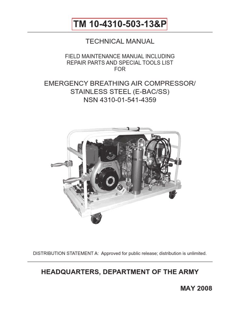 TM 10431050313P Emergency Breathing Air Compressor NSN 431001541