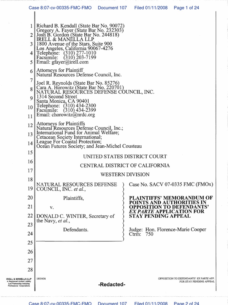 Memo Opposing Stay Pending Appeal PDF National Environmental Policy