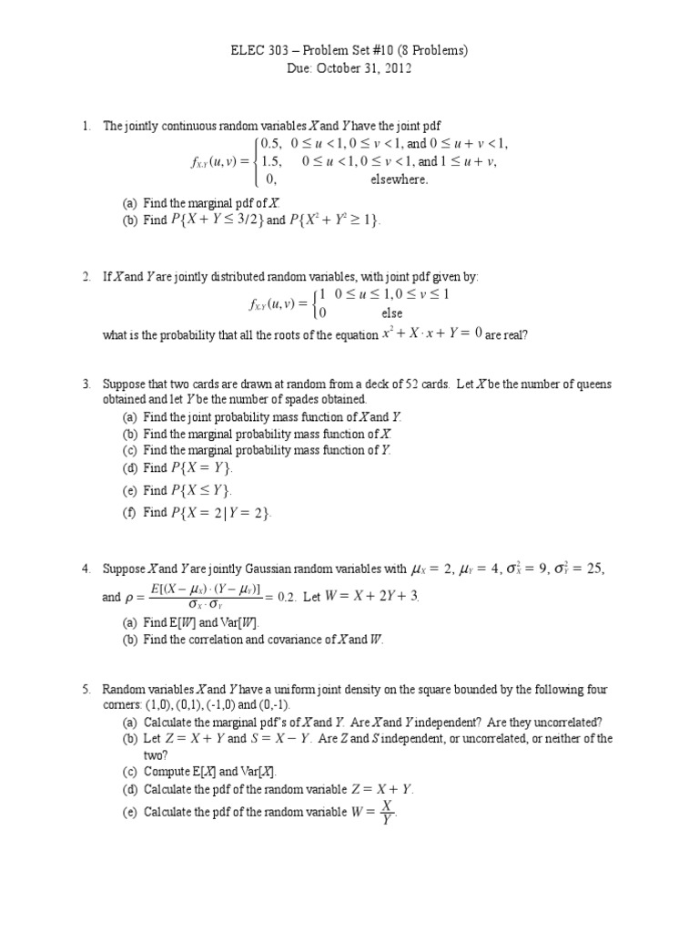 Elec 303 Hw10 Probability Probability Density Function Random Variable