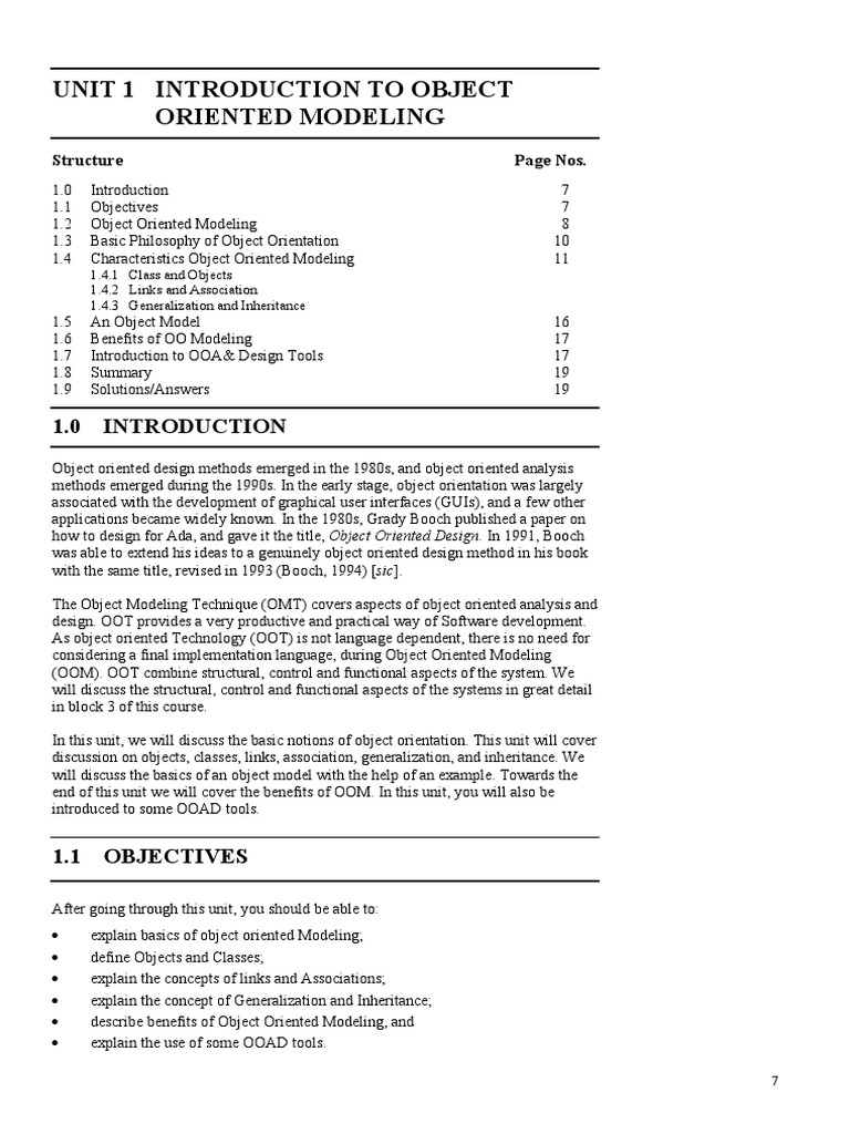 Unit 1 Introduction To Object Oriented Modeling: Structure Page Nos ...