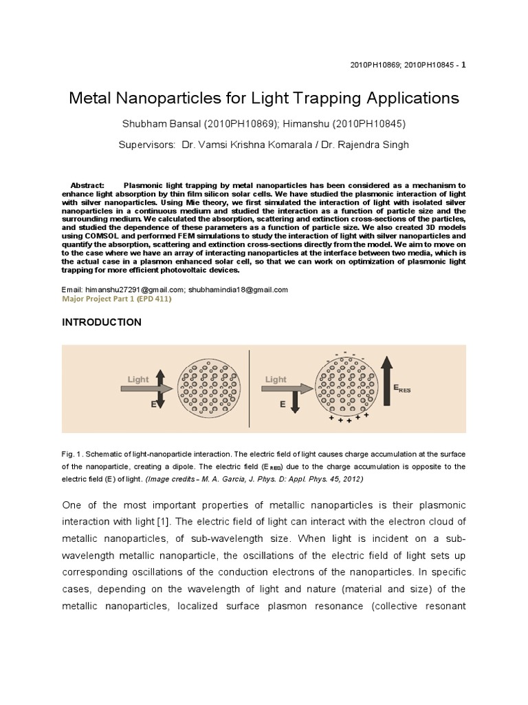 Metal Nanoparticles For Light Trapping Applications | PDF | Plasmon ...
