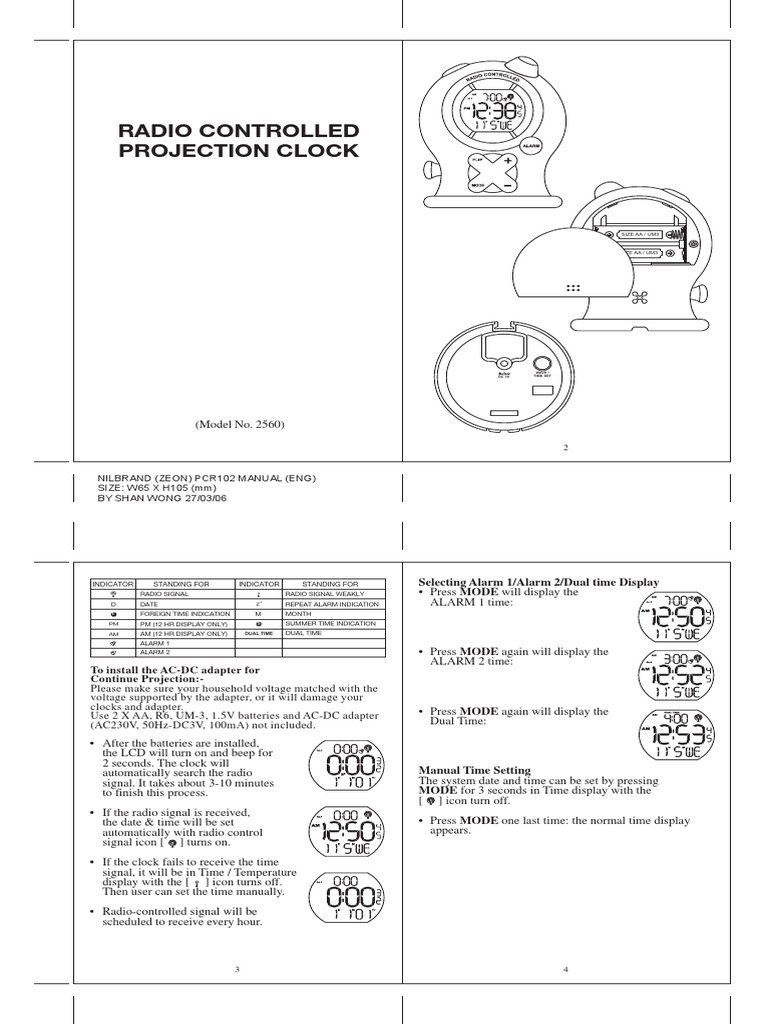 ALDI Projection Clock User Guide PDF Clock Battery (Electricity)