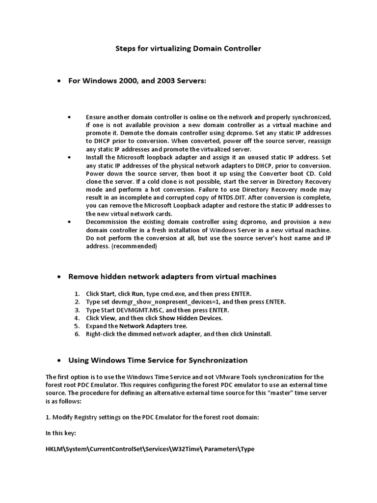 Virtualizing Domain Controller Steps | PDF | Windows Registry | Domain ...