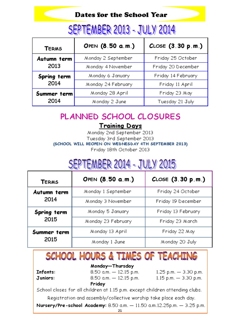 School Schedule & Term Dates | PDF