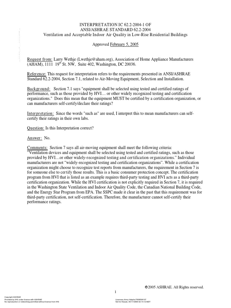 ASHRAE 62.2 Ventilation and Acceptable Indoor Air Qualit | PDF ...