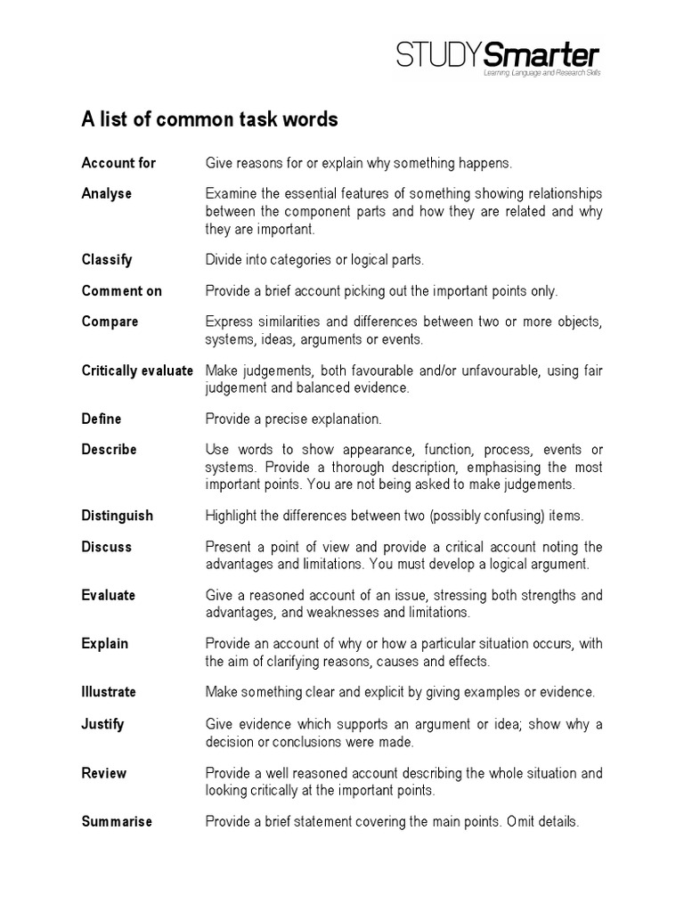Common Task Words Explained | PDF