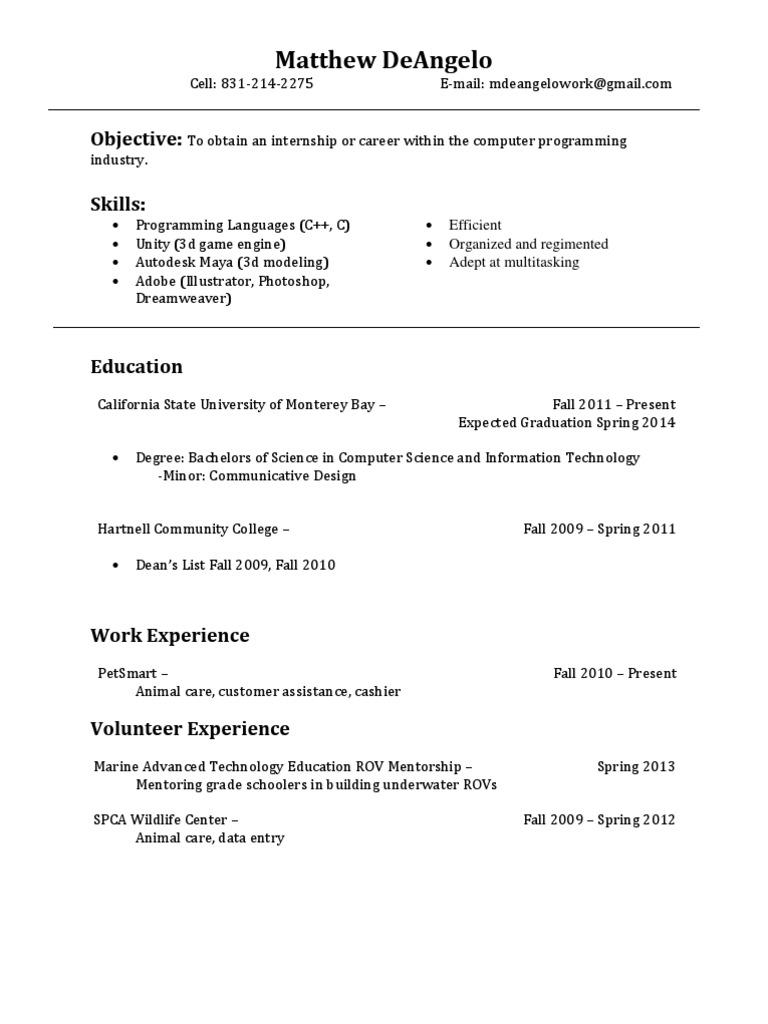 Computer Science Internship Resume | PDF | Computers