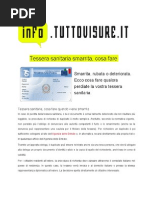 Tessera Sanitaria Smarrita Cosa Faretessera Sanitaria