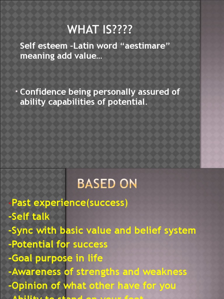 Self Esteem - Latin Word "Aestimare" Meaning Add Value | PDF | Self ...