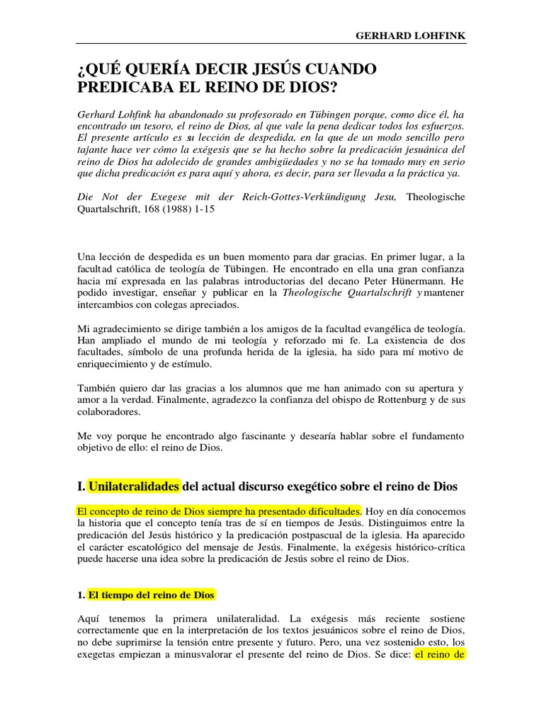 El Reino de Dios en la Predicación de Jesús | PDF | Reinado y reino de ...