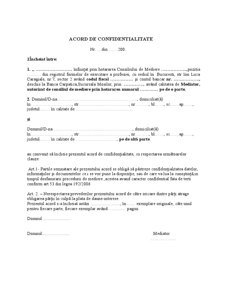 Acord De Confidentialitate
