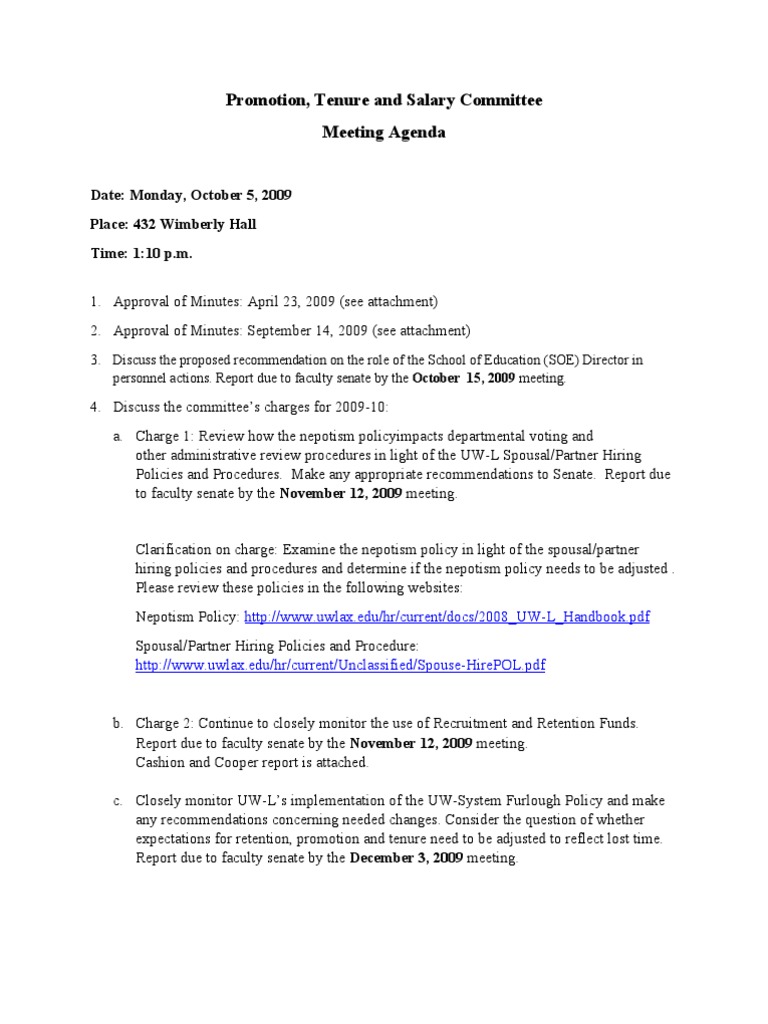Promotion, Tenure and Salary Committee Meeting Agenda | PDF 