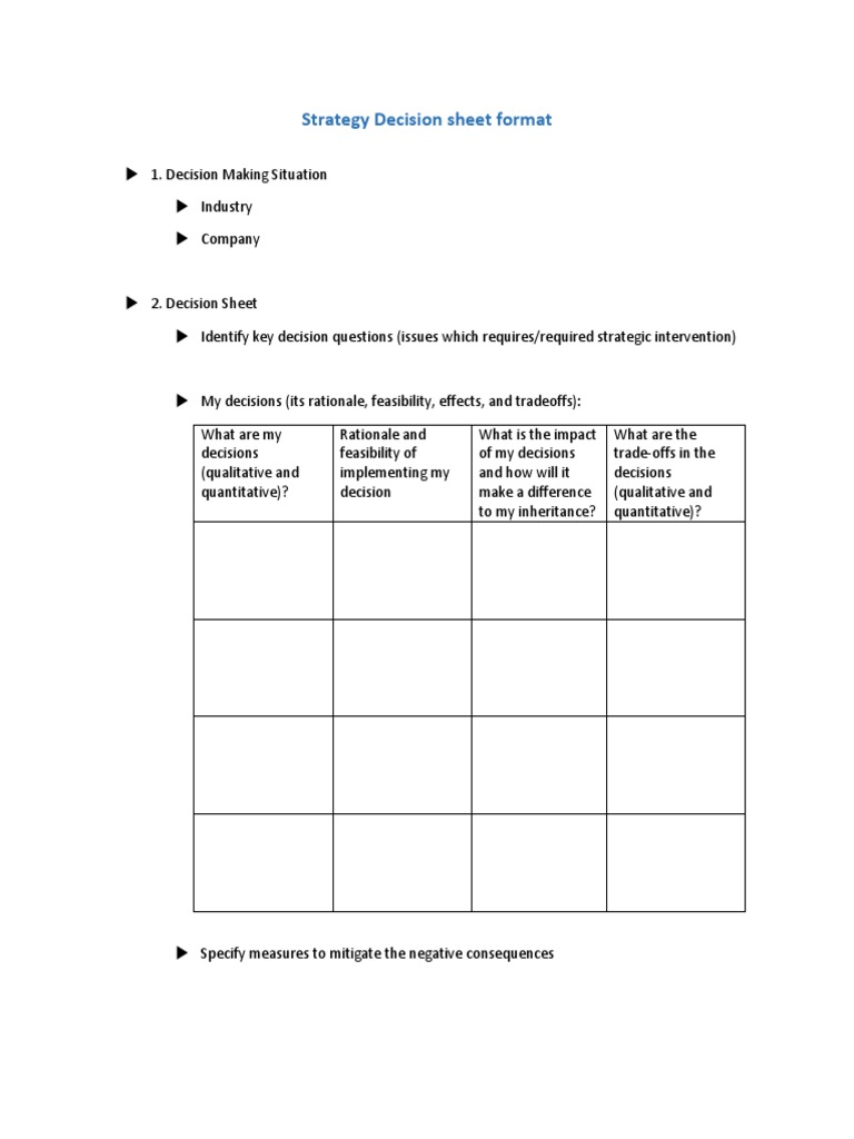 Strategy Decision Sheet Template | PDF