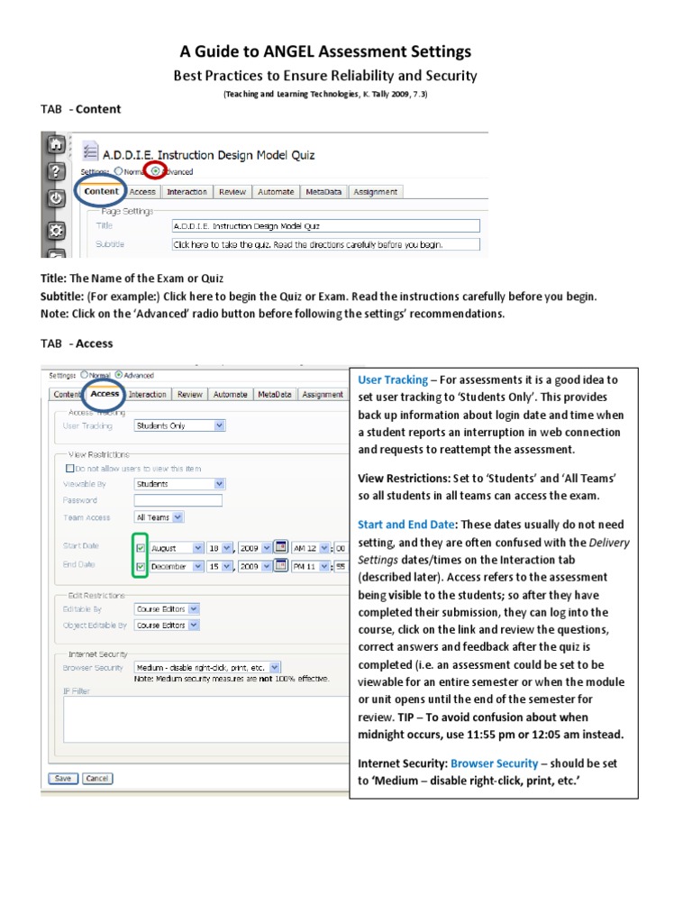 A Best Practices Guide To ANGEL Assessment Settings | PDF | Test ...