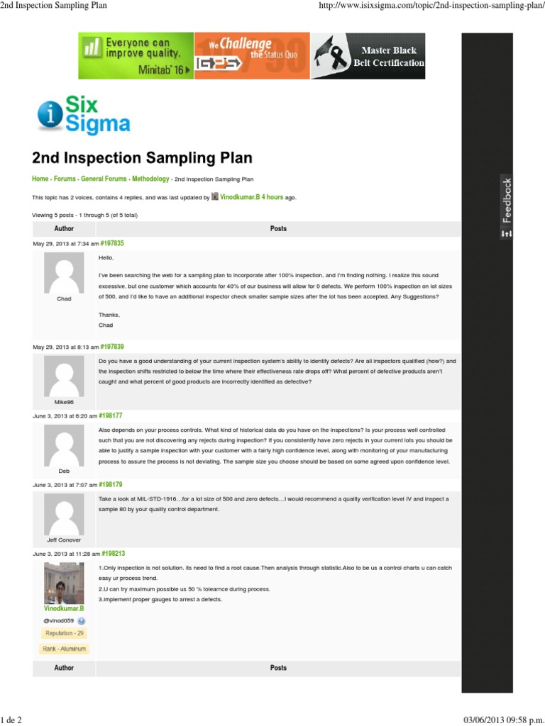 2nd Inspection Sampling Plan | PDF | Sampling (Statistics) | Internet Forum