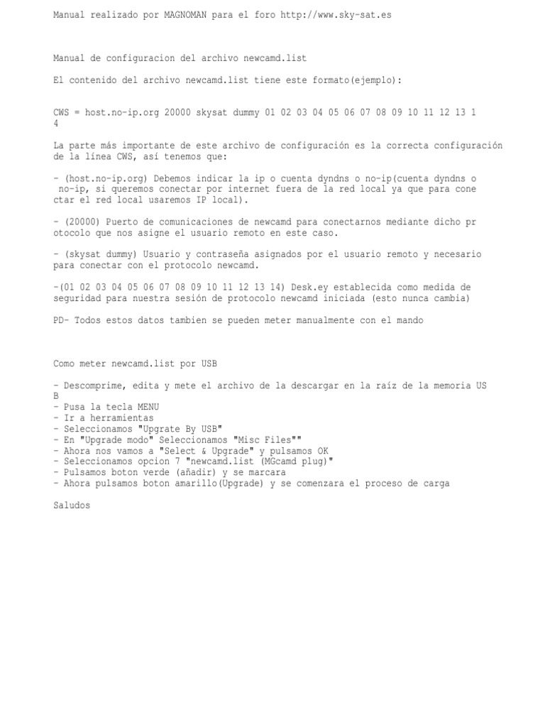 Configuración de newcamd.list para MGcamd | PDF