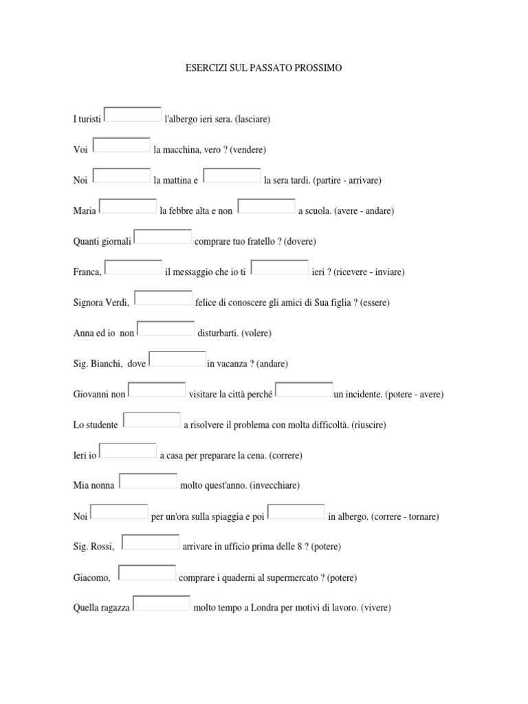 Esercizi Sul Passato Prossimo