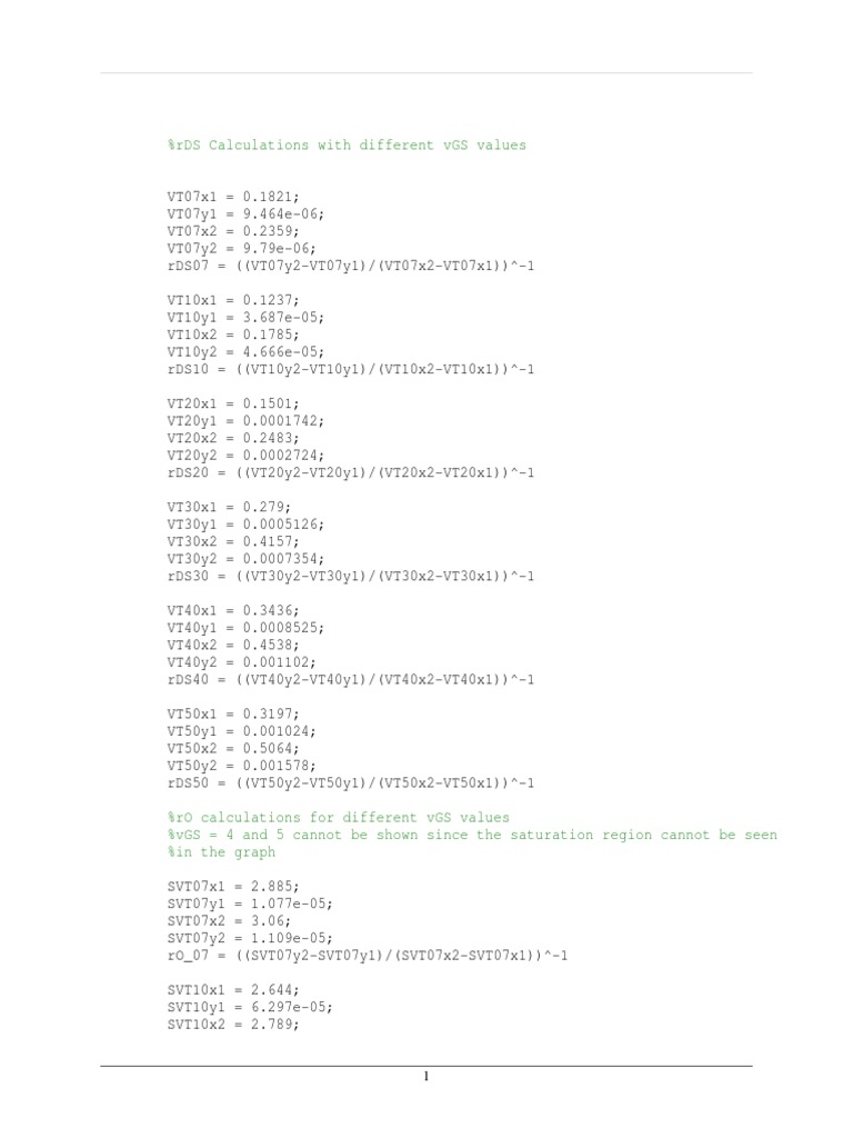 rDS and rO Calculations in MATLAB | PDF