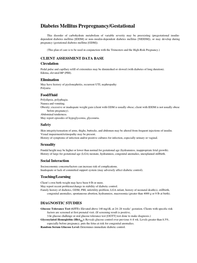 Ncp Diabetes Mellitus Prepregnancy Gestational Pdf Gestational