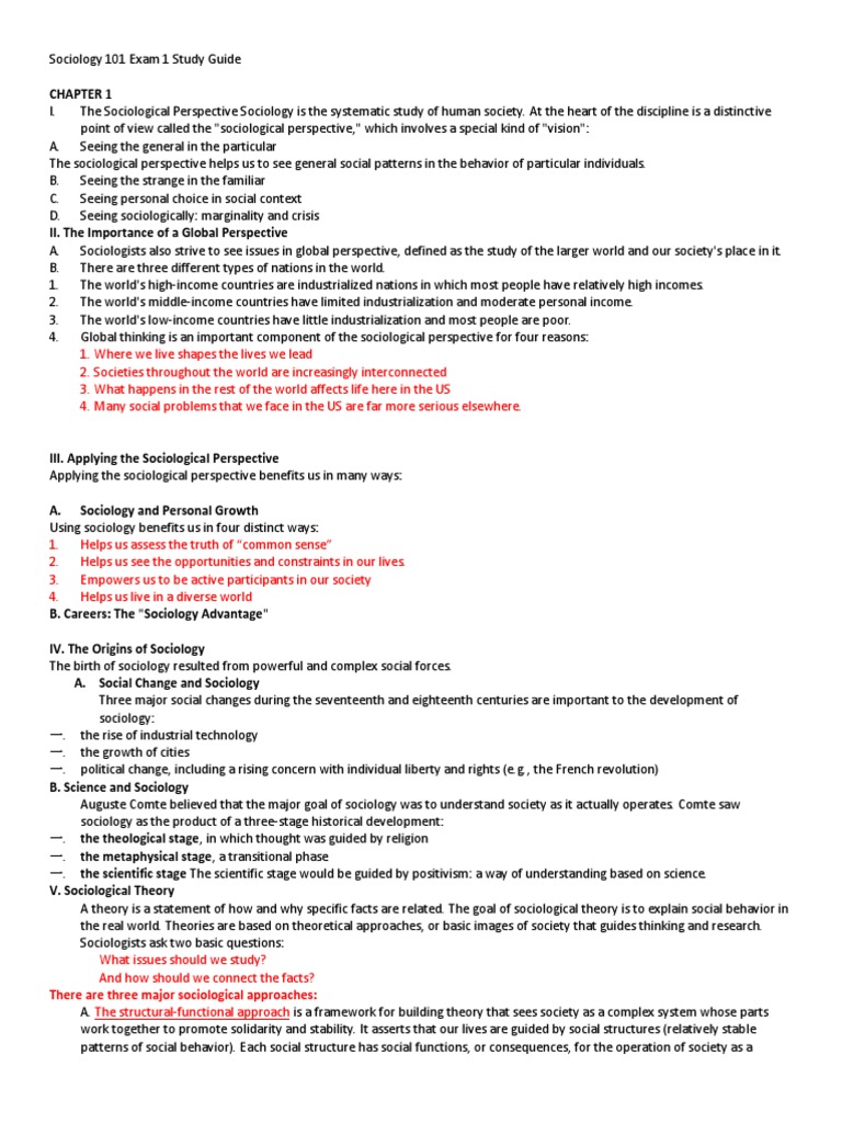 Sociology 101 Exam 1 Study Guide | PDF | Socialization | Sociology