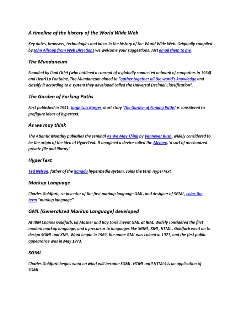 A Timeline of The History of The World Wide  PDF World Wide 