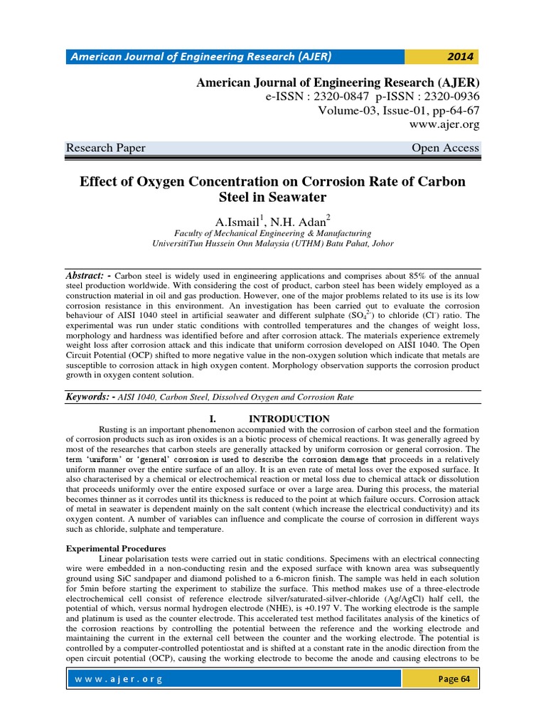 Effect of Oxygen Concentration On Corrosion Rate of Carbon Steel in ...