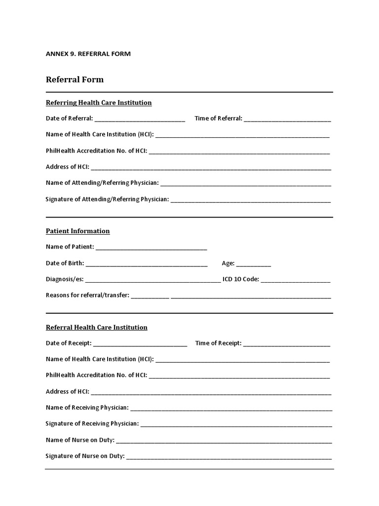 PhilHealth Referral Form Template | PDF | Health Care | Health Economics