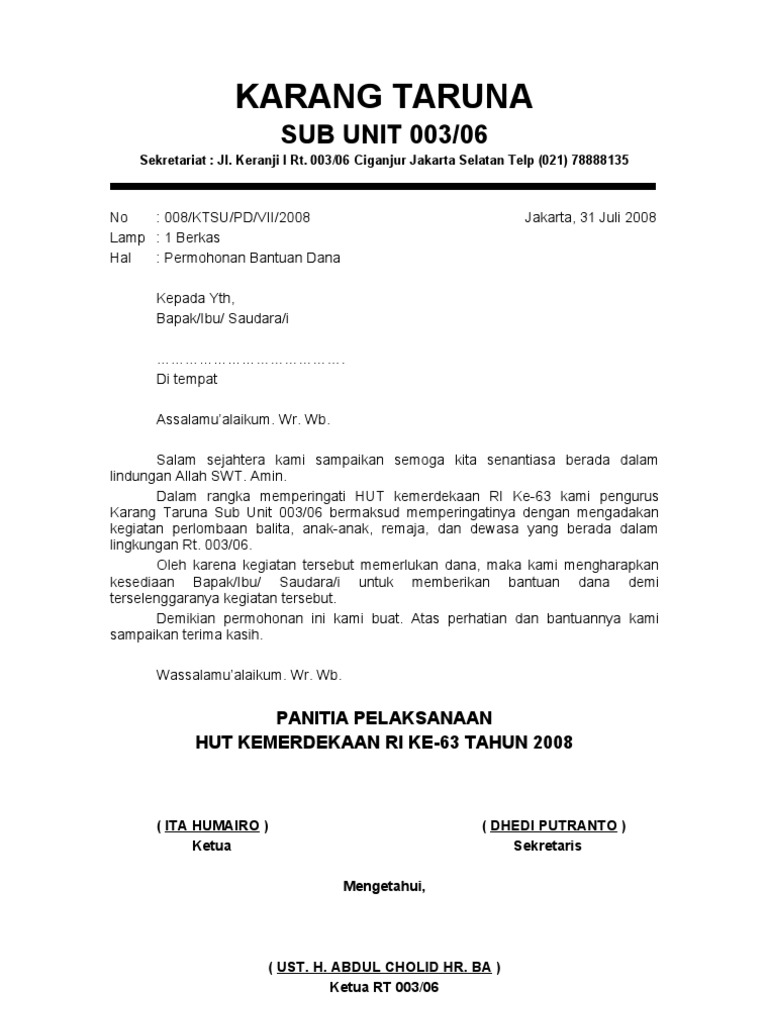 Contoh Proposal Hut Ri Karang Taruna - Temblor En