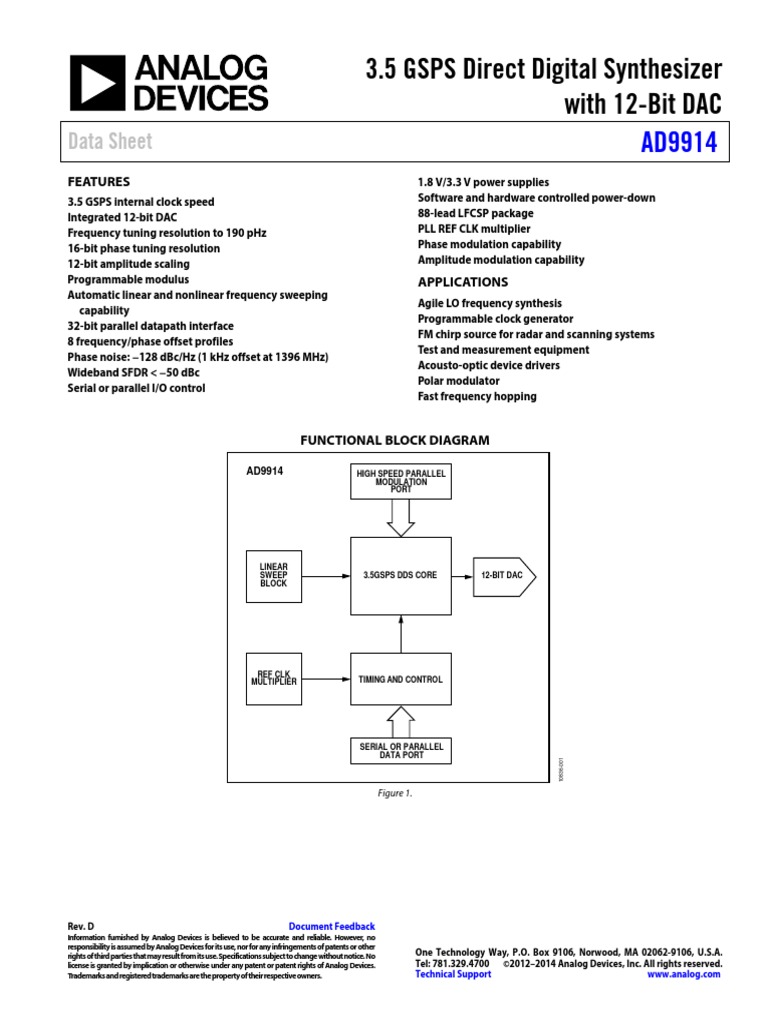 AD9914 | PDF | Modulation | Digital To Analog Converter