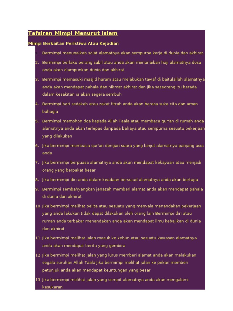 Tafsiran Mimpi Menurut Islam | Pdf