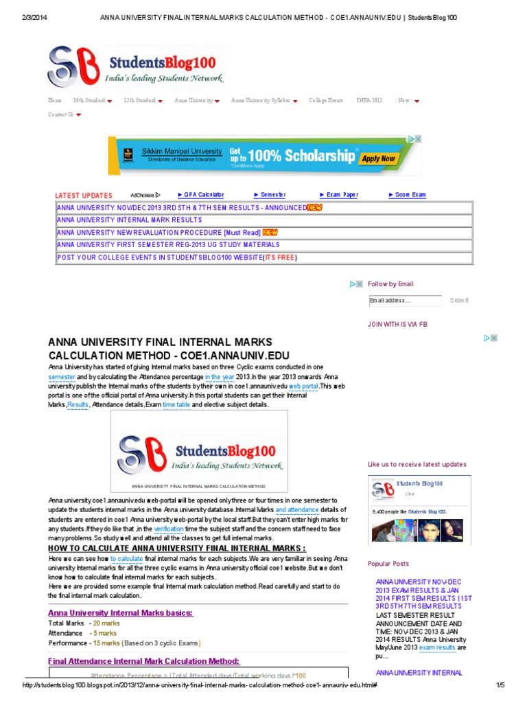 Anna university internal marks calculation procedure 2013 edition