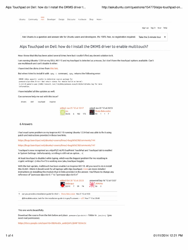 Alps Touchpad On Dell How Do I Install The DKMS Driver To Enabl PDF