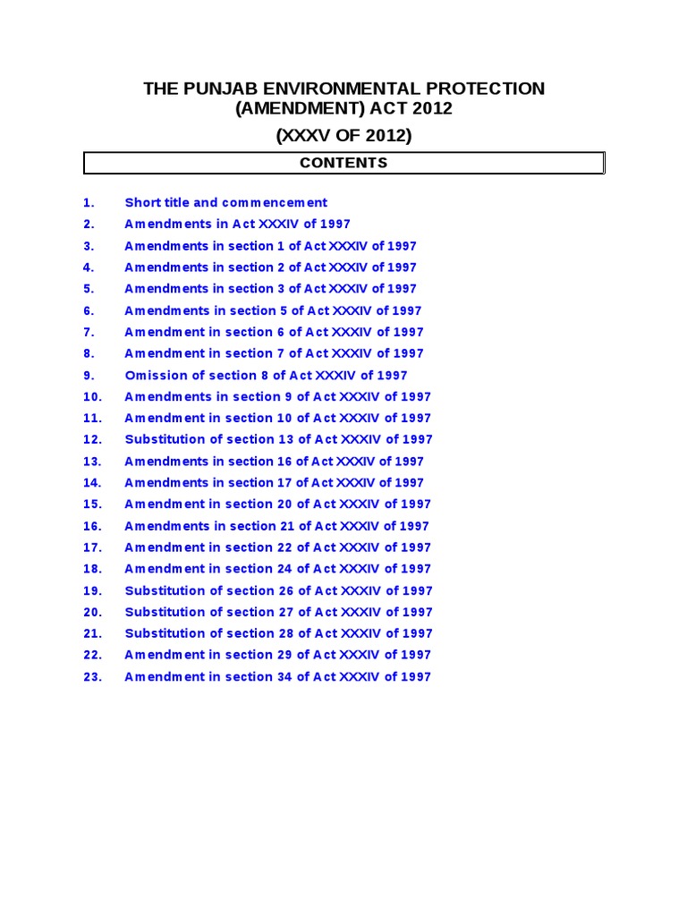 Punjab Environmental Protection(Amendment) Act 2012