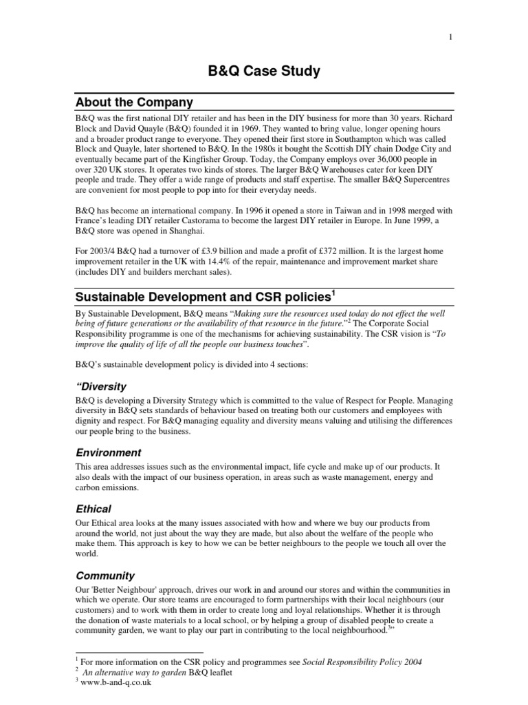 B & Q Case Study | PDF | Retail | Supply Chain