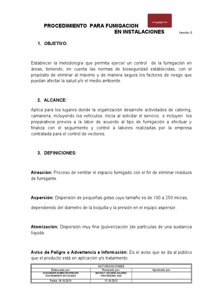 Procedimiento para Fumigacion en Instalaciones V 1 Revisado | PDF ...