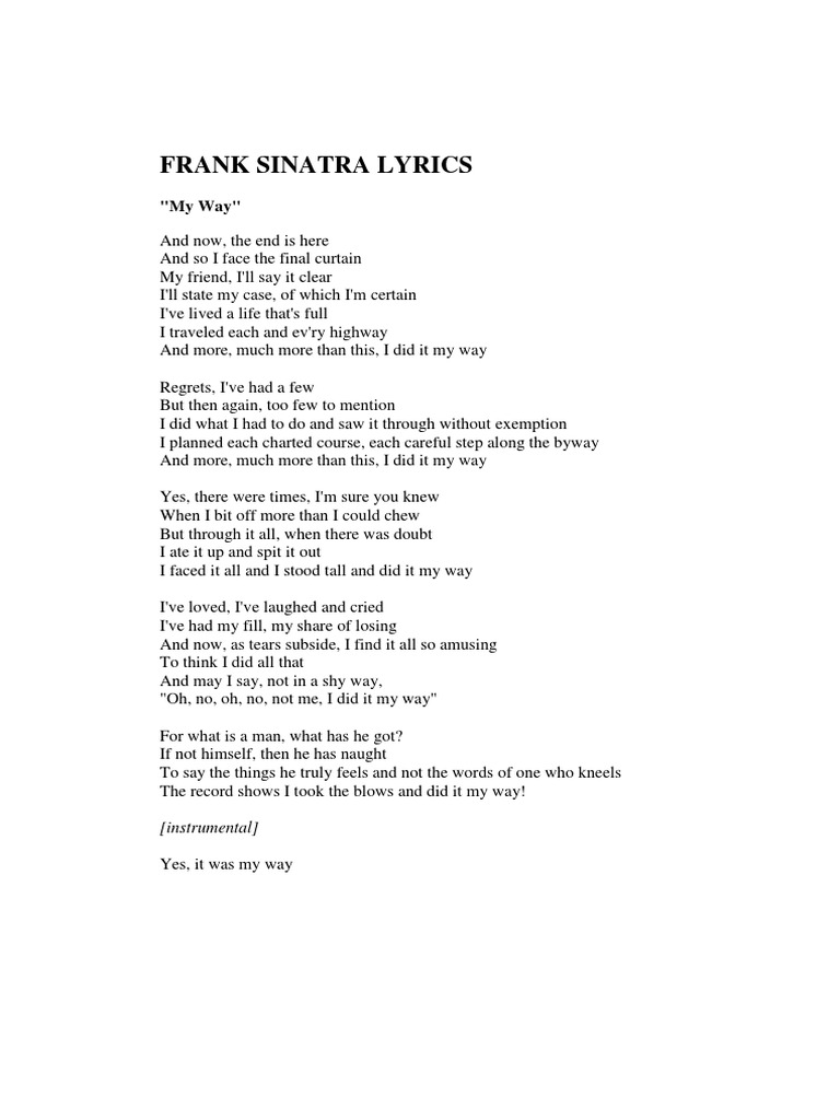 Frank Sinatra My Way Lyrics