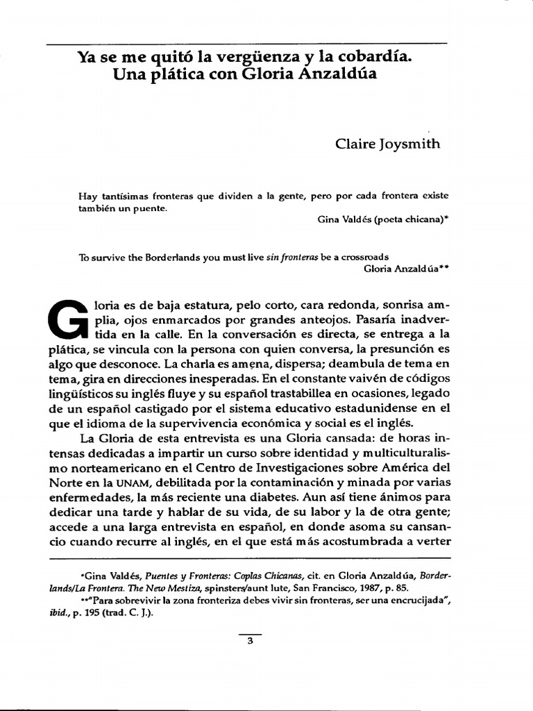 Anzaldúa entrevista PDF Cultura (general)