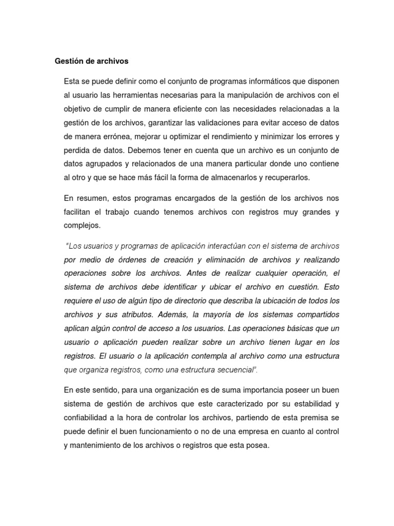 Ensayo_Gestión de archivos | Archivo de computadora ...